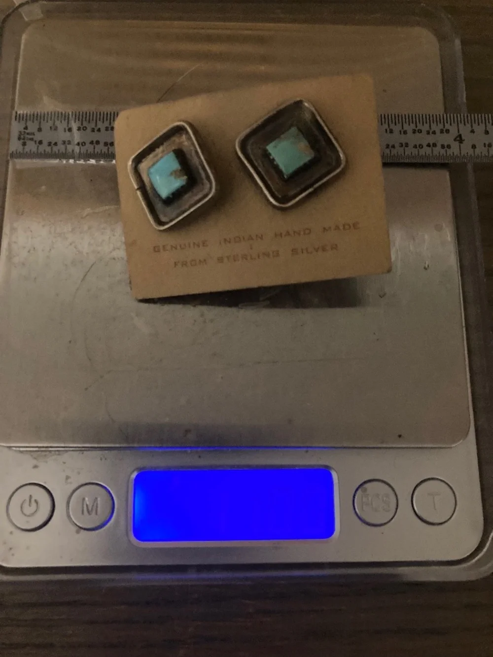 Vintage Sterling Silver Turquoise Cufflinks – Original “Indian Handmade” Tag